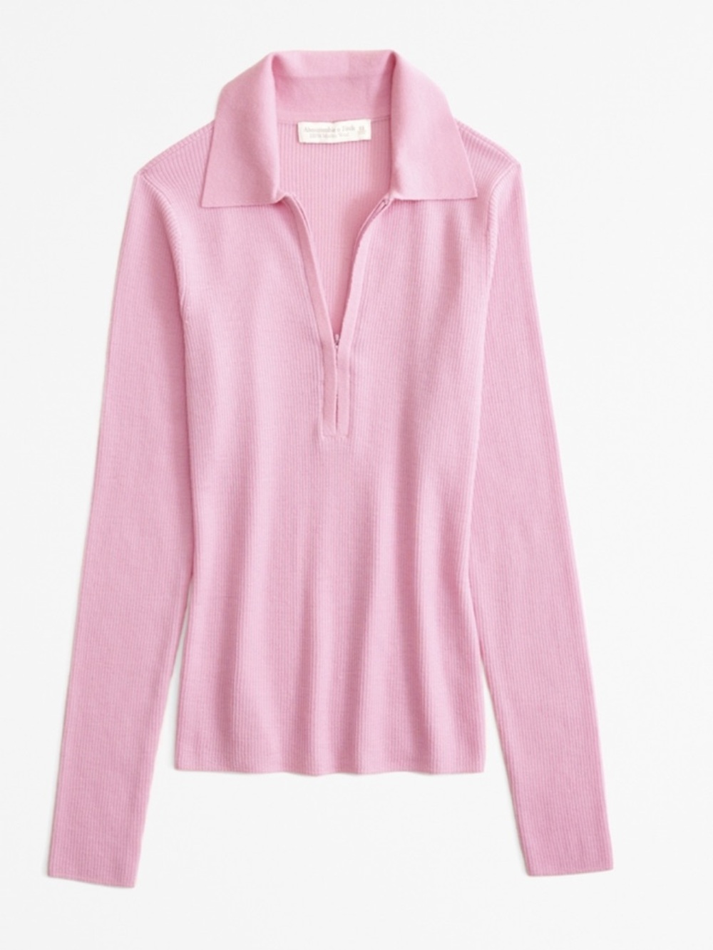NWT Abercrombie and Fitch Merino Wool Half Zip Polo in Light Pink